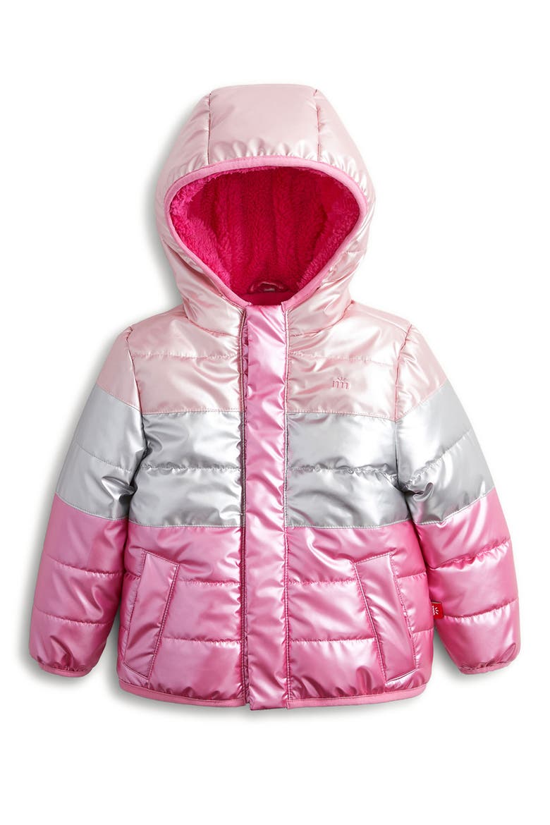 Kids' Colorblock Metallic Faux Leather Puffer Jacket, Main, color, PINK