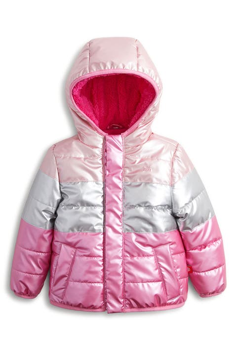 Kids' Colorblock Metallic Faux Leather Puffer Jacket