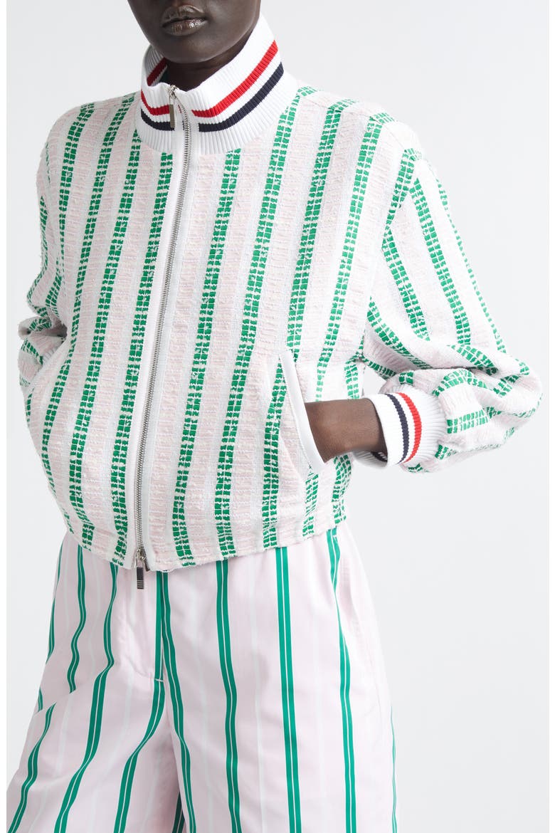 Rep Stripe Tweed Varsity Jacket, Alternate, color, LIGHT PINK