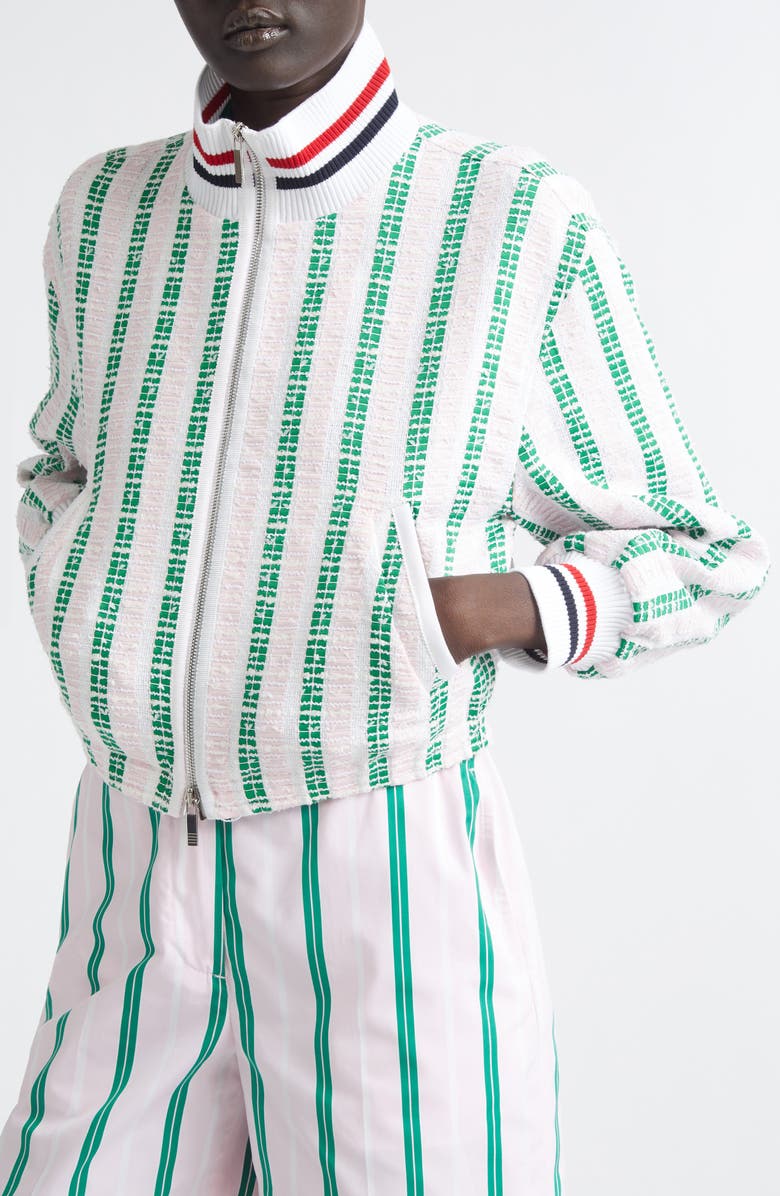 Thom Browne Rep Stripe Tweed Varsity Jacket, Alternate, color, Light Pink