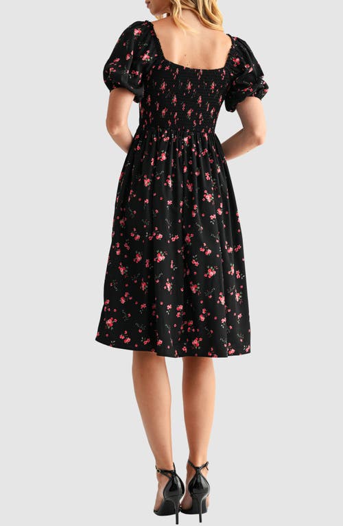 Lush Puff Sleeve Lace Trim Midi Dress In Multi