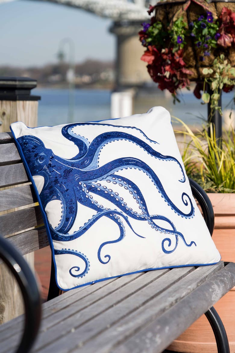 Blue Octopus Indoor/Outdoor Accent Throw Pillow 20" x 20", Alternate, color, Blue