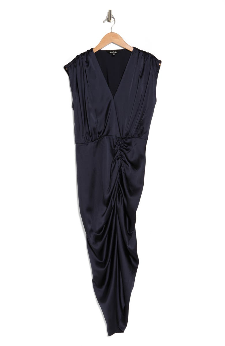 Nicole Miller Hailey Cap Sleeve Ruched Satin Dress, Alternate, color,