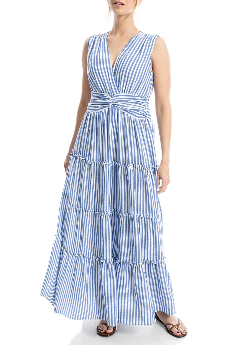 Knotted Waist Maxi Dress, Main, color, BLUE/ WHITE STRIPE
