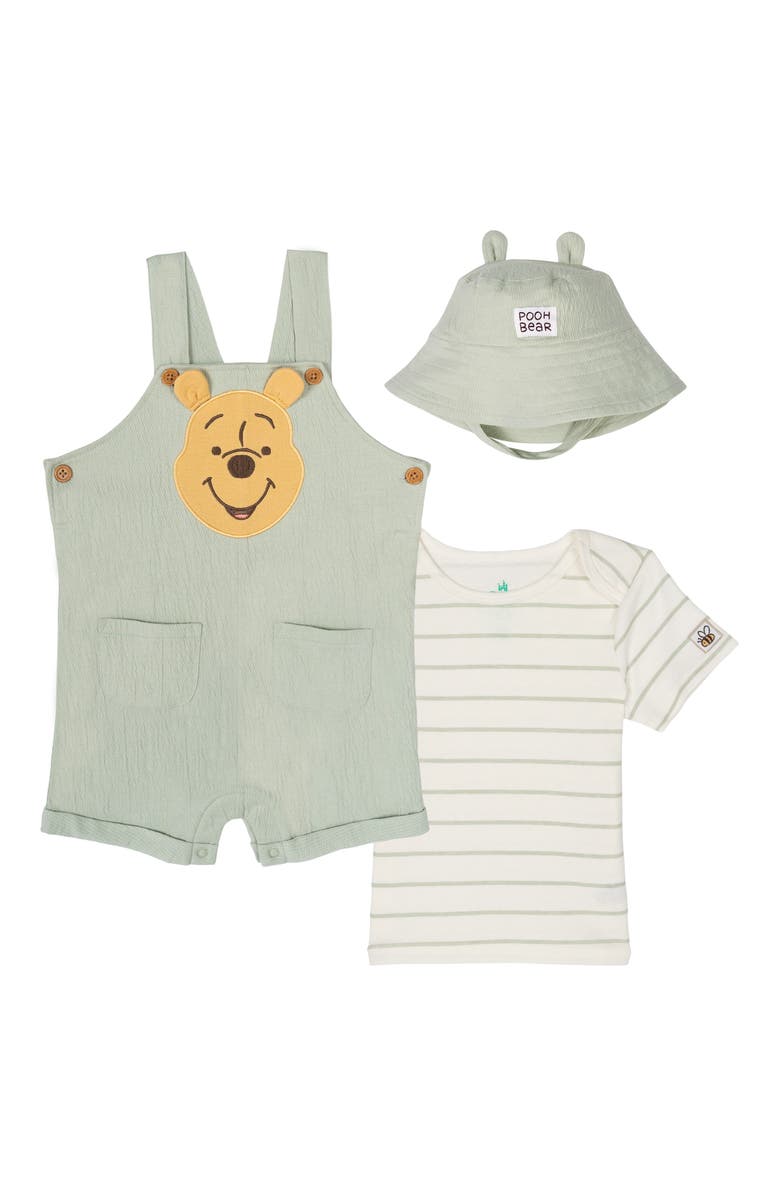 Disney Winnie the Pooh Shortall and T-Shirt Set with Hat, Main, color, Pooh Light Green