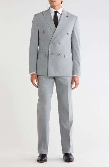Stacy Adams Pinstripe Double Breasted Suit In Grey
