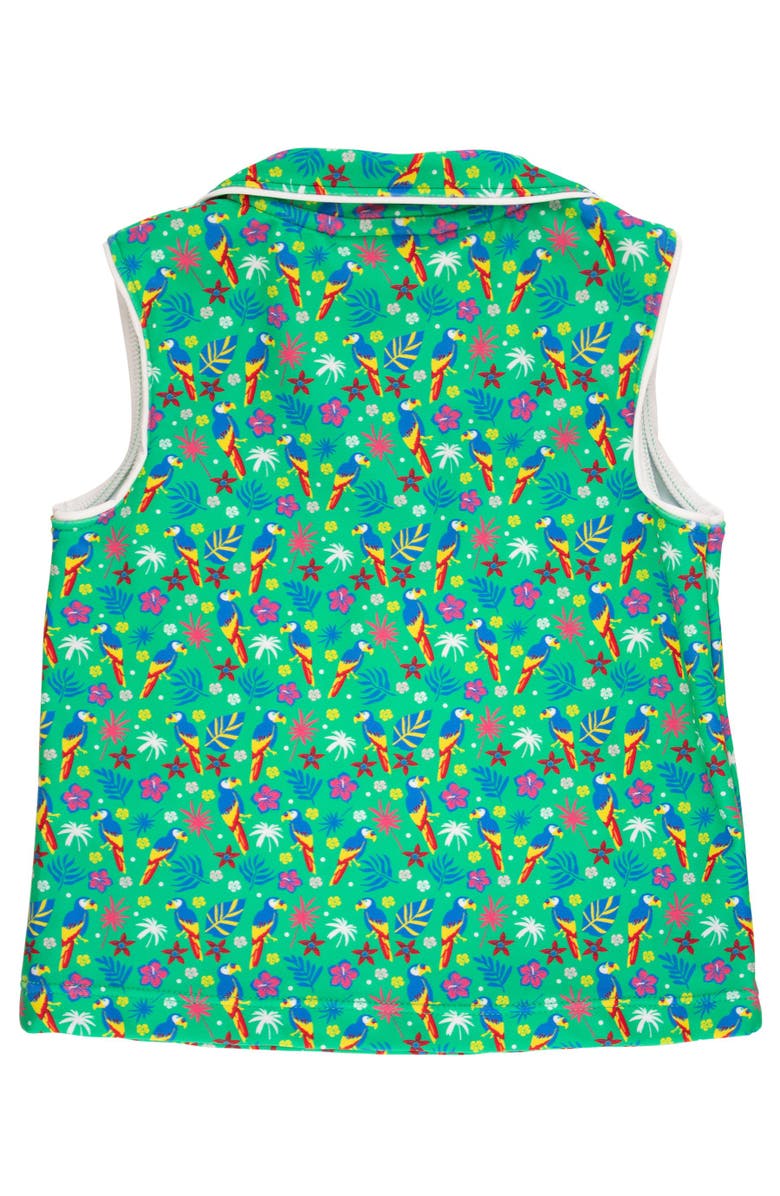 RuffleButts UPF50+ Sleeveless Polo Active Top, Alternate, color, Tiny Parrot Palms