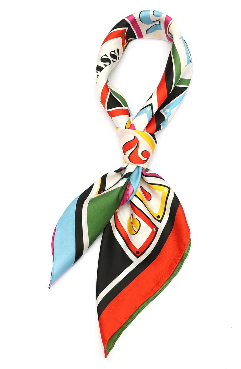 Kate Spade New York playing cards silk square scarf, Alternate, color, 