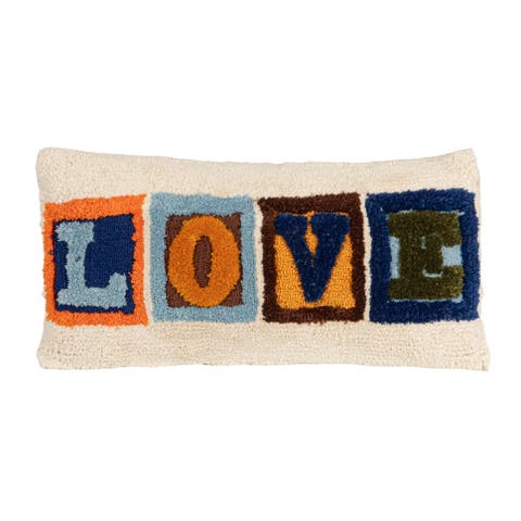 Indoor/Outdoor Fabric Tufted Lumbar Pillow "LOVE", Multicolor