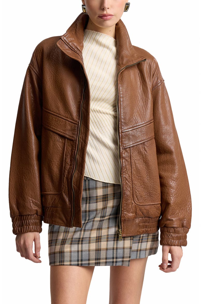 Oversized Leather Jacket, Main, color, COGNAC