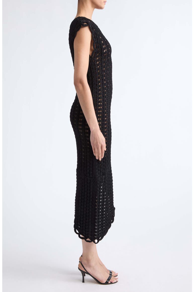 Malena Asymmetric Pointelle Sweater Dress, Alternate, color, BLACK