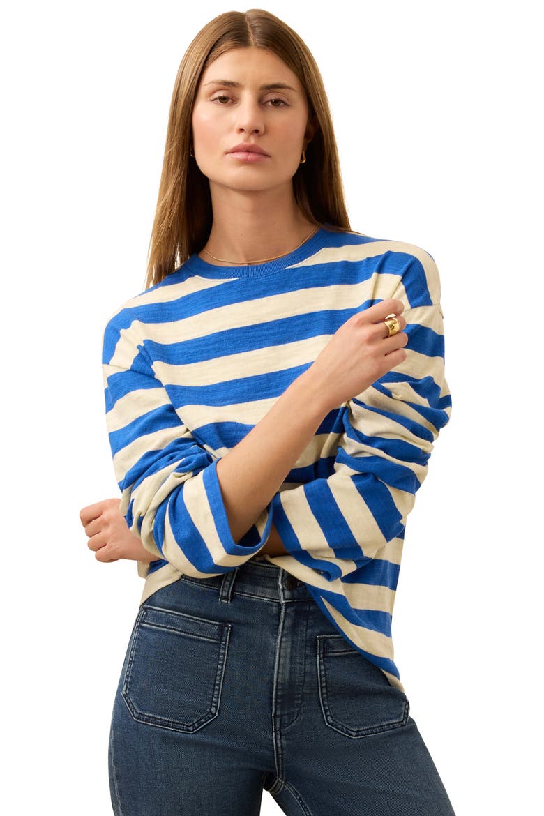 Sunwashed Stripe Long Sleeve Organic Cotton Slub T-Shirt, Alternate, color, SEA STRIPE
