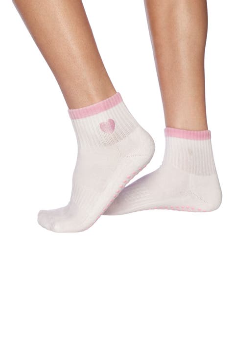 Pink Heart Ankle Grip Socks