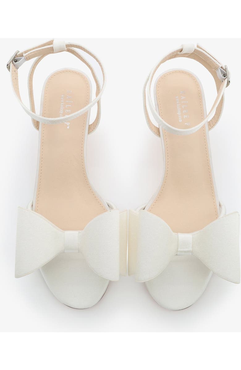 Kailee P Sylvia Satin Strappy Kitten Heel Sandals with Front Tuxie Bow, Alternate, color, White