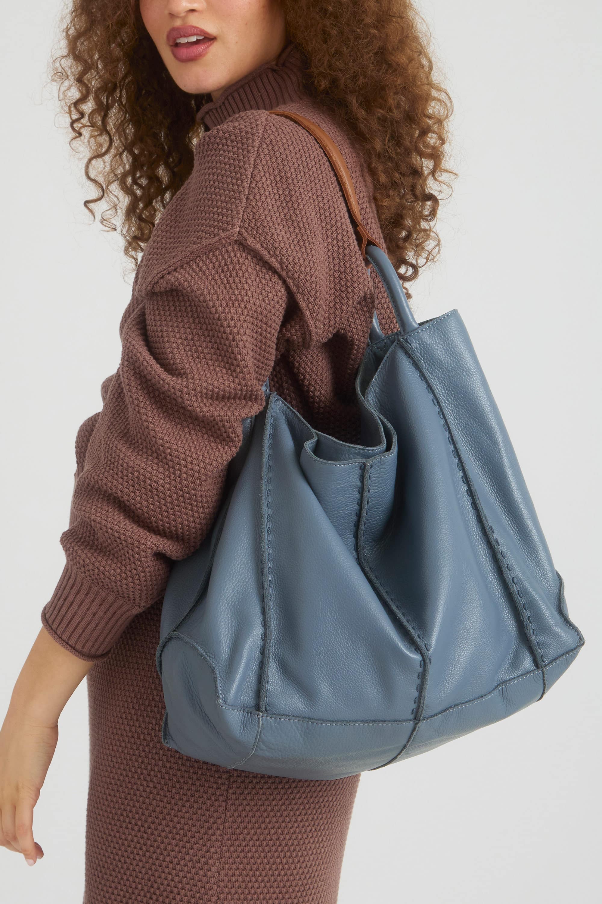 Los Feliz Large Tote Leather Bag, Alternate, color, Maritime