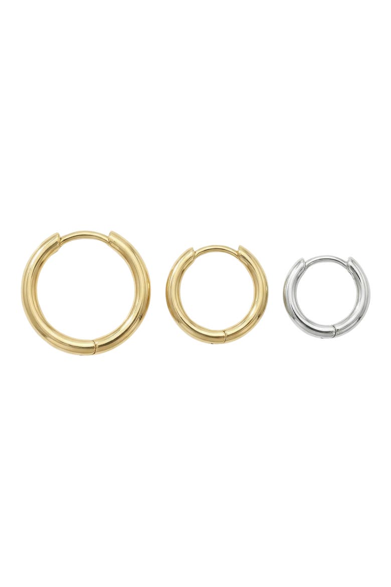 Set of 3 Hoop Earrings, Main, color, GOLD/ SILVER