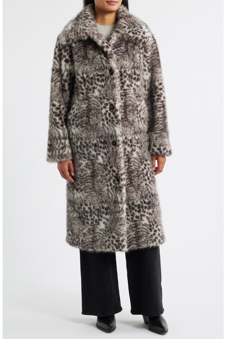 Abstract Leopard Faux Fur Coat, Main, color, LEOPARD