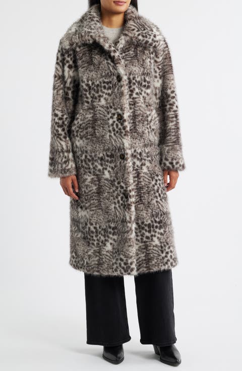 Abstract Leopard Faux Fur Coat