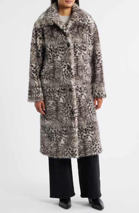 Bernardo Abstract Leopard Faux Fur Coat