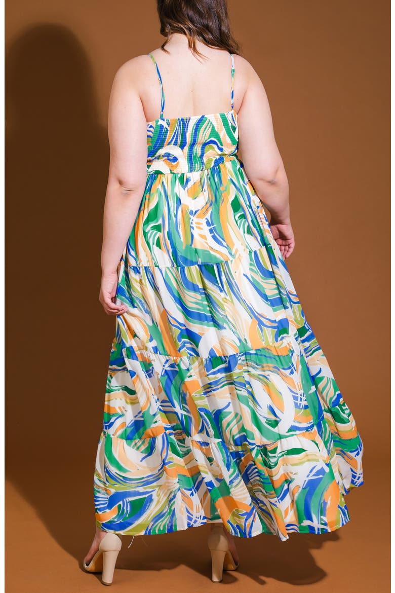Printed Tiered Maxi Sundress, Alternate, color, GREEN BLUE