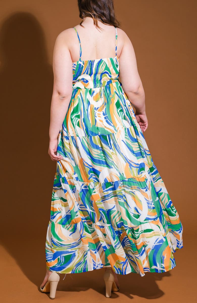 FLYING TOMATO Printed Tiered Maxi Sundress, Alternate, color, Green Blue