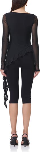 Doris Ruffle Asymmetric Mesh Top