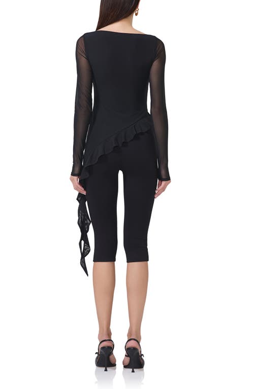 Afrm Doris Ruffle Asymmetric Mesh Top In Noir