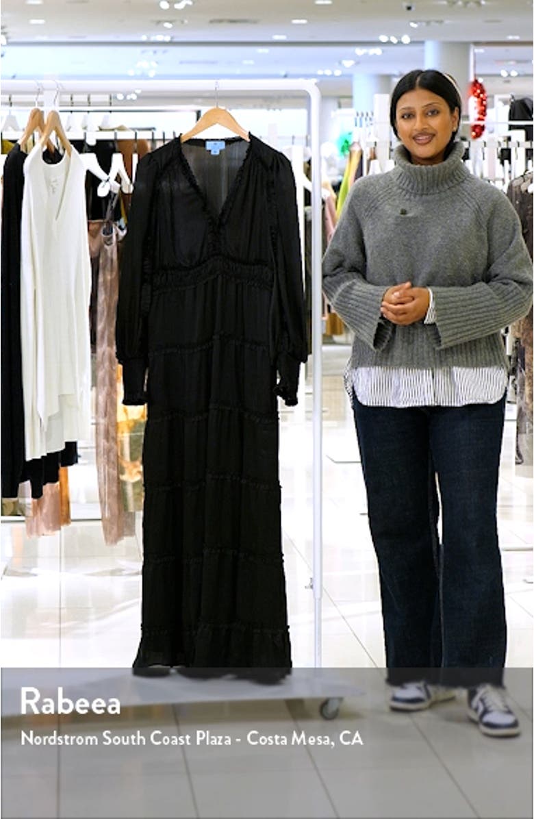 Ruffle Long Sleeve Satin Maxi Dress, sales video thumbnail