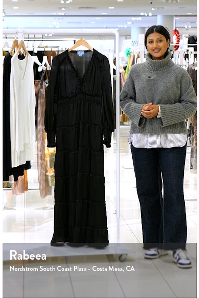 Ruffle Long Sleeve Satin Maxi Dress video