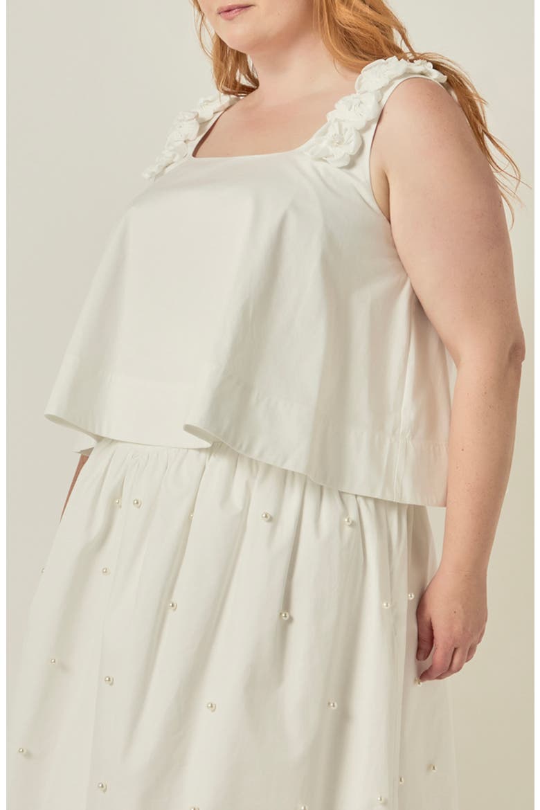 Flower Appliqué Sleeveless Cotton Top, Alternate, color, WHITE