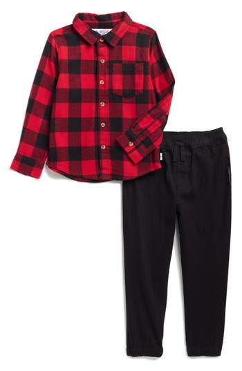 Original Penguin Kids' Flannel Button-up Shirt & Joggers Set In Multi