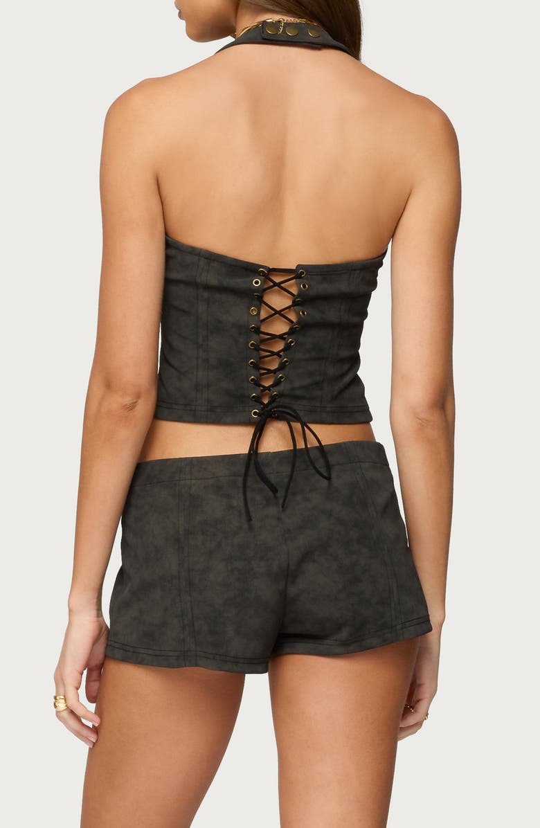 EDIKTED Taia Distressed Faux Leather Crop Corset, Alternate, color, Dark-Brown