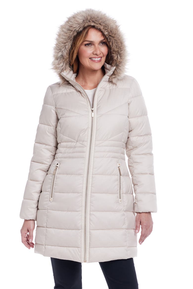 Water Resistant Puffer Coat with Faux Fur Trim Removable Hood, Alternate, color, PEYOTE
