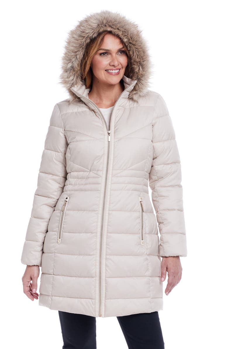 Gallery Water Resistant Puffer Coat with Faux Fur Trim Removable Hood, Alternate, color, Peyote