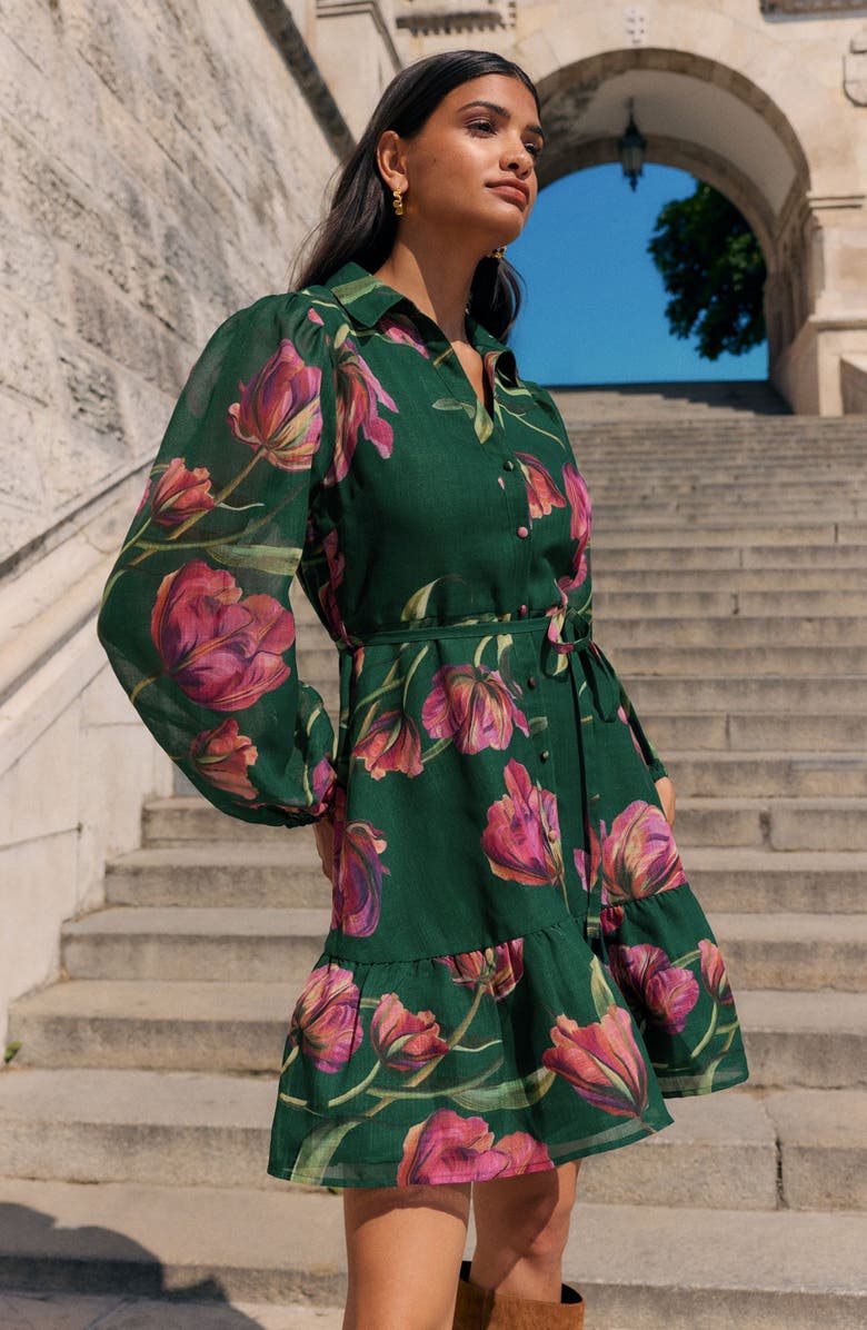 Friends Like These Floral Print Long Sleeve Shirtdress, Alternate, color, Green