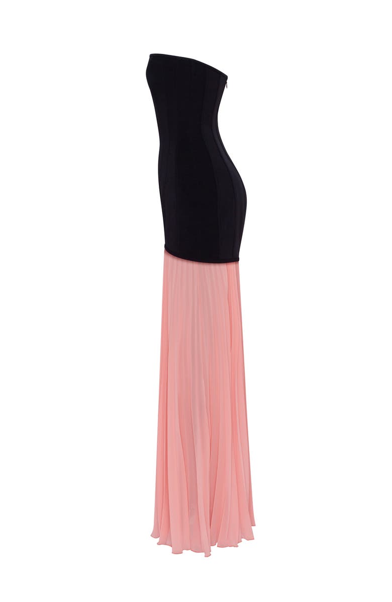 Milla Strapless Formal Occasion Maxi Dress with Pleated Skirt in Black & White, Alternate, color,