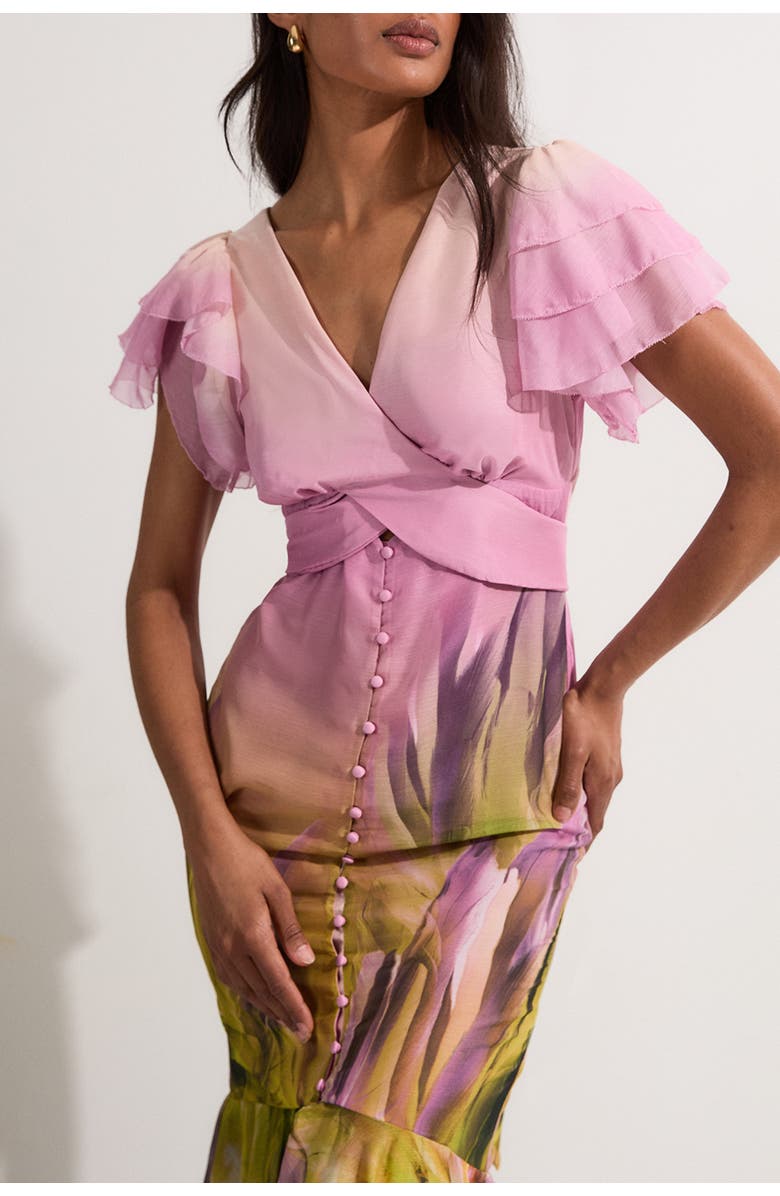 Karen Millen Button Through Ruffle Sleeve Maxi Dress, Alternate, color, Lilac