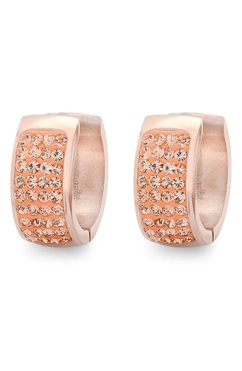Crystal 18k Rose Gold Plated Huggie Hoop Earrings