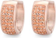 STEELTIME Crystal 18k Rose Gold Plated Huggie Hoop Earrings