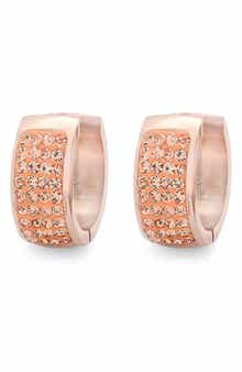Crystal 18k Rose Gold Plated Huggie Hoop Earrings