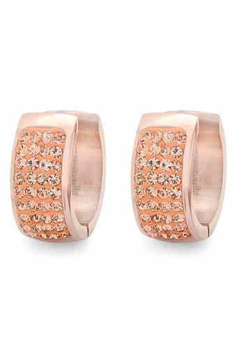 Crystal 18k Rose Gold Plated Huggie Hoop Earrings