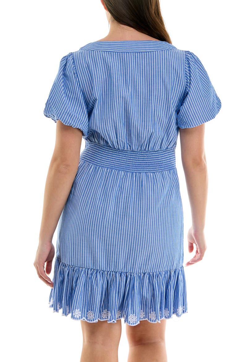 Embroidered Eyelet Puff Sleeve Cotton Dress, Alternate, color, BLUE/WHITE STRIPE