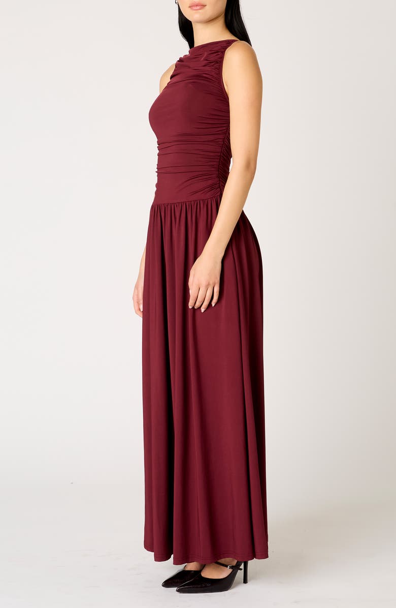 Nia Clea Ruched Sleeveless Drop Waist Maxi Dress, Alternate, color, Chianti