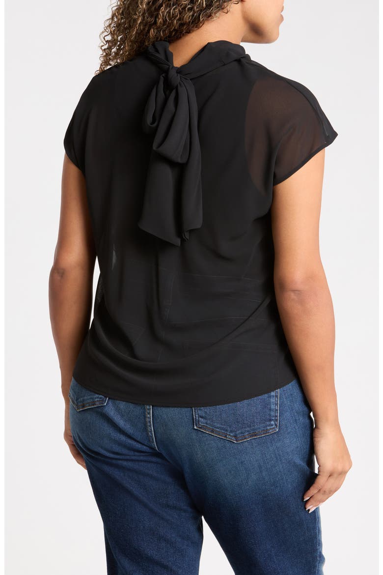 Cowl Neck Scarf Detail Sheer Top, Alternate, color, BLACK