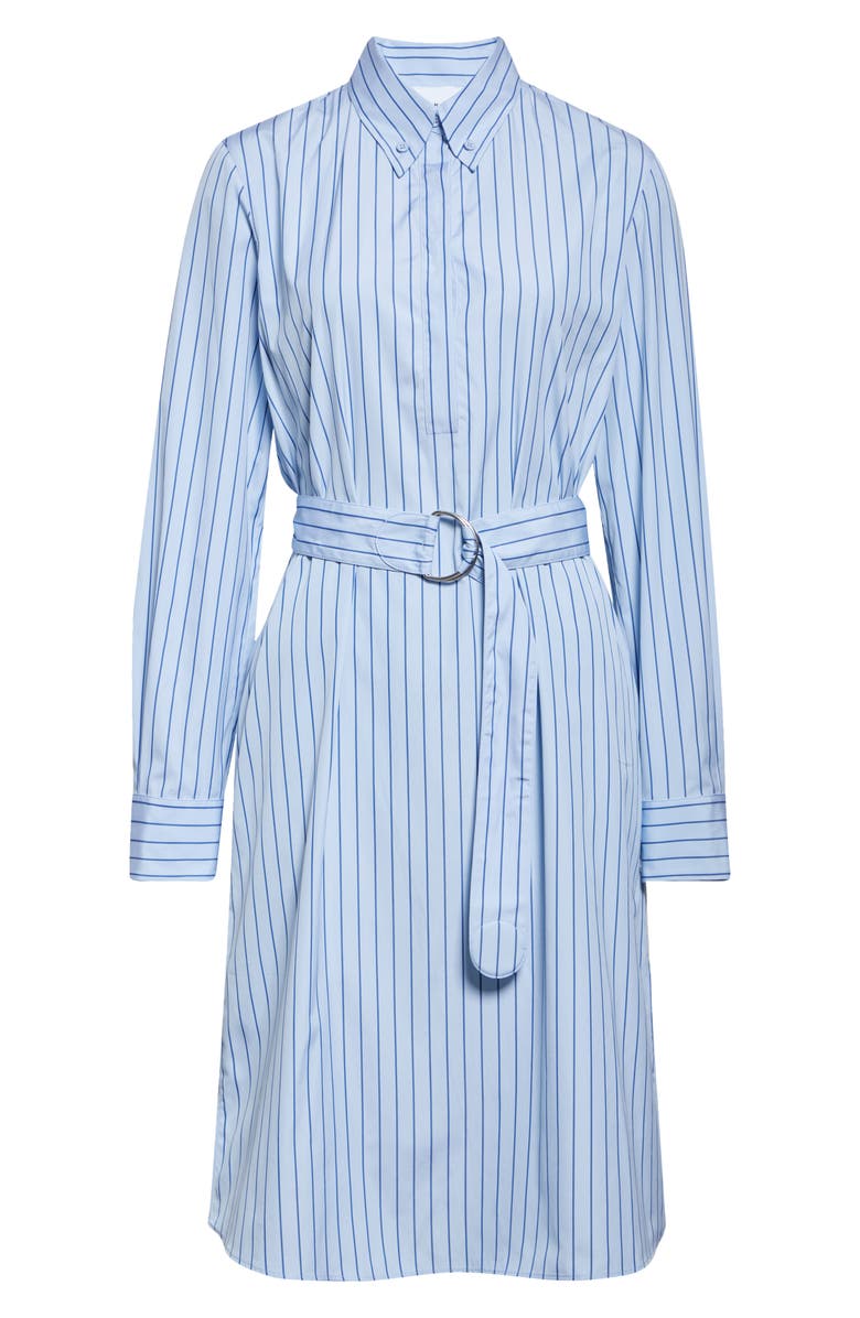 Akris punto Stripe Long Sleeve Cotton Poplin Shirtdress, Alternate, color, Sky-Medium Blue