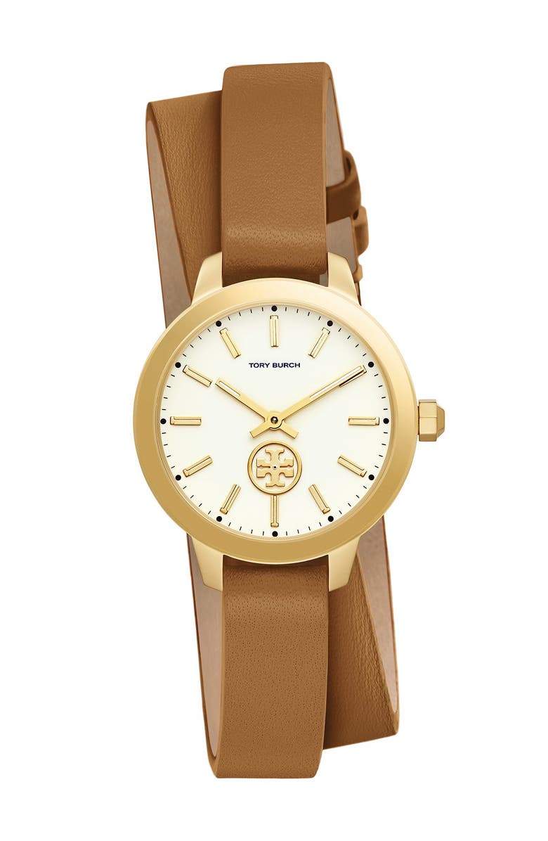Tory Burch Collins Double Wrap Leather Strap Watch, 32mm, Main, color, 