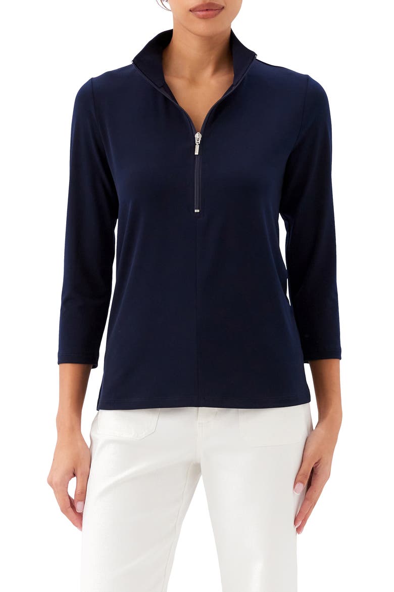 Quarter Zip Travel Jersey Pullover, Main, color, NAVY