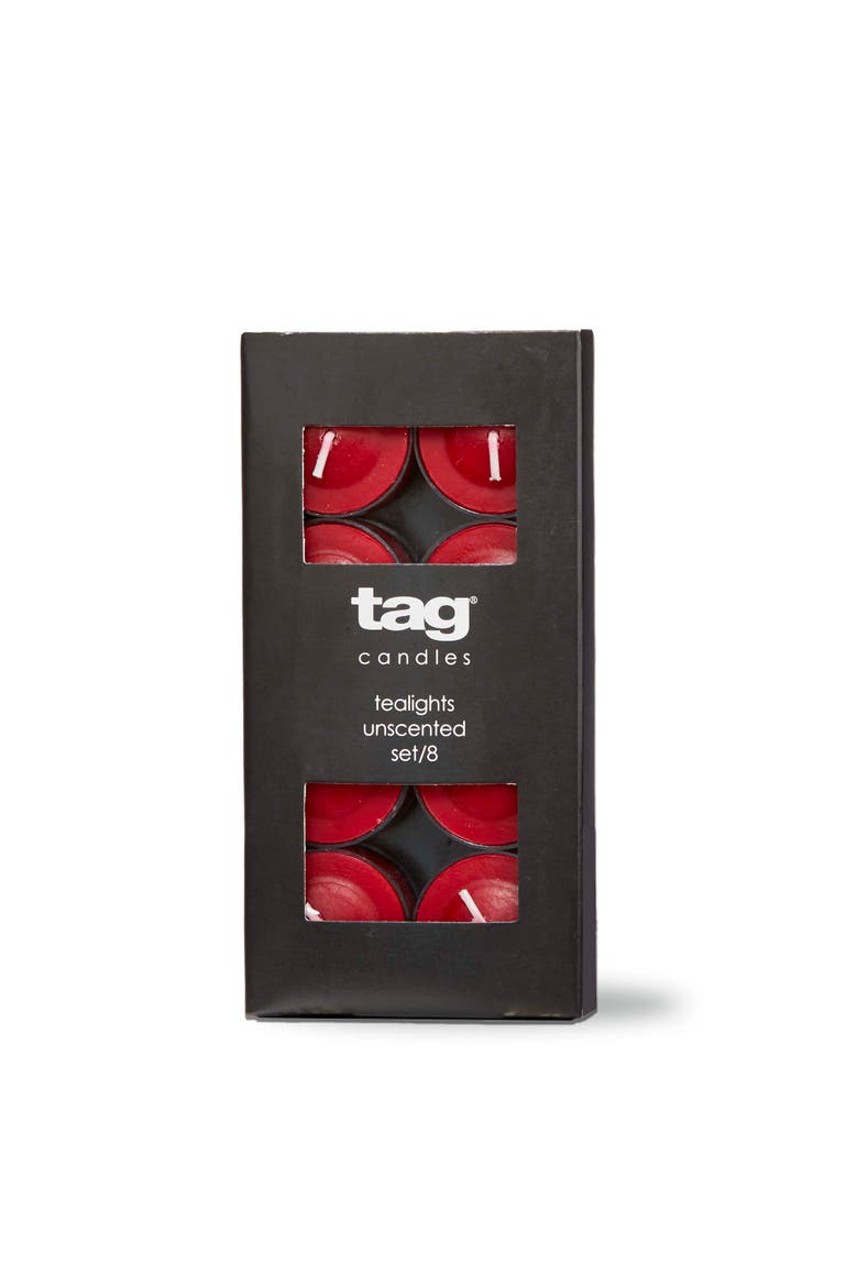 Color Studio Tealight Candles Set of Eight Cranberry Wax, Main, color, Red