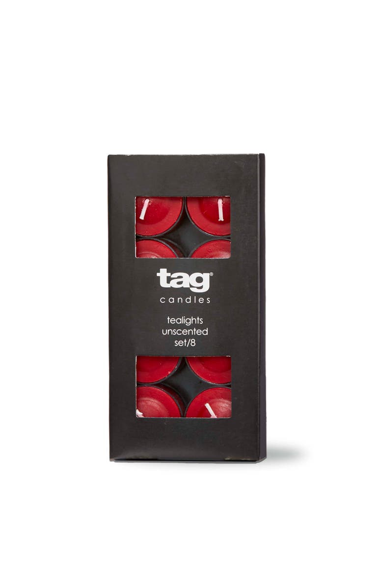 tag Color Studio Tealight Candles Set of Eight Cranberry Wax, Main, color, Red