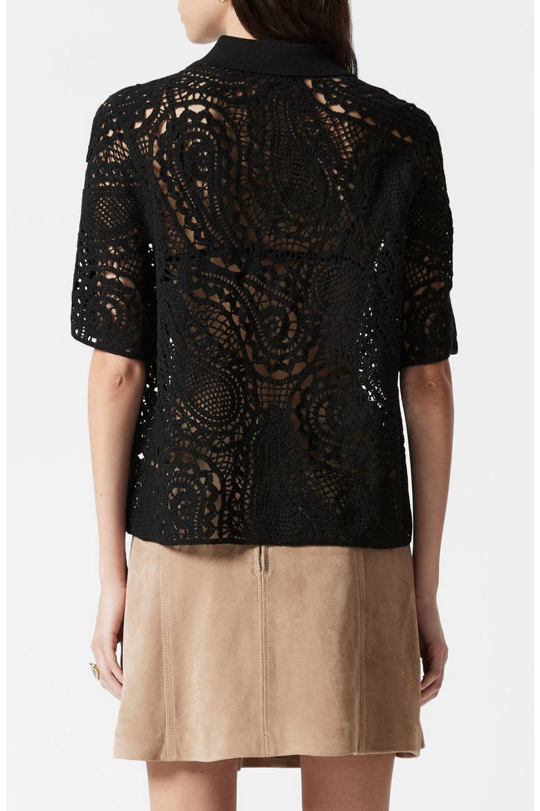Paisley Wool & Cotton Polo, Alternate, color, BLACK DARK